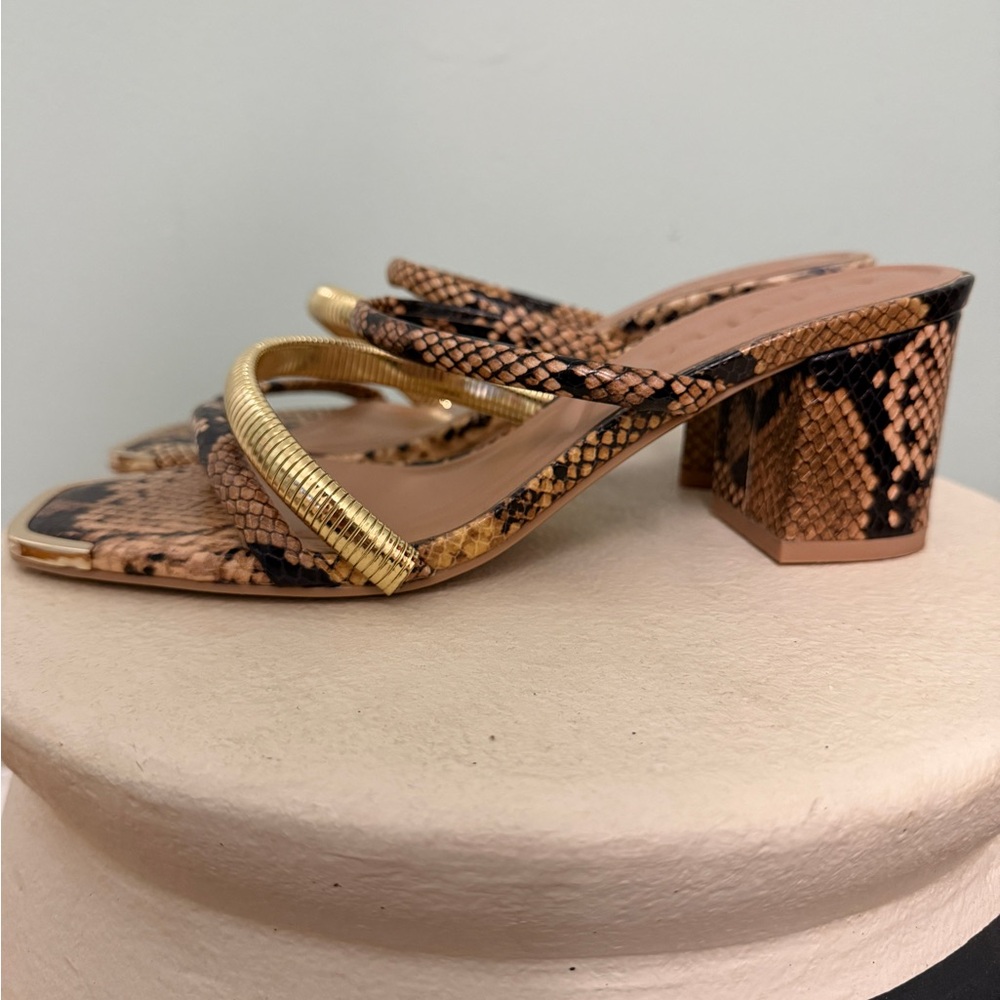 Elegant Gold and Brown Snake Print Heels